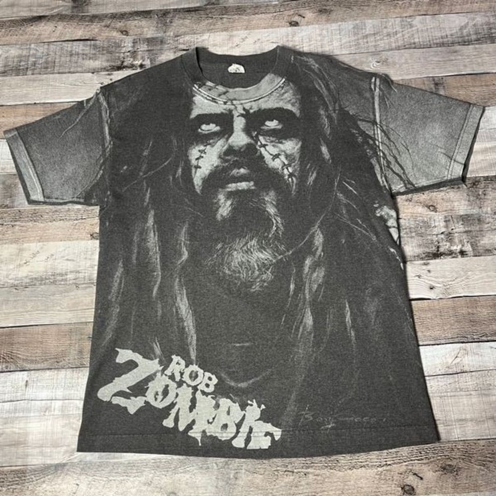 Rob Zombie Shirt Large Brown AOP Rock Band Tee HellBilly Big Face